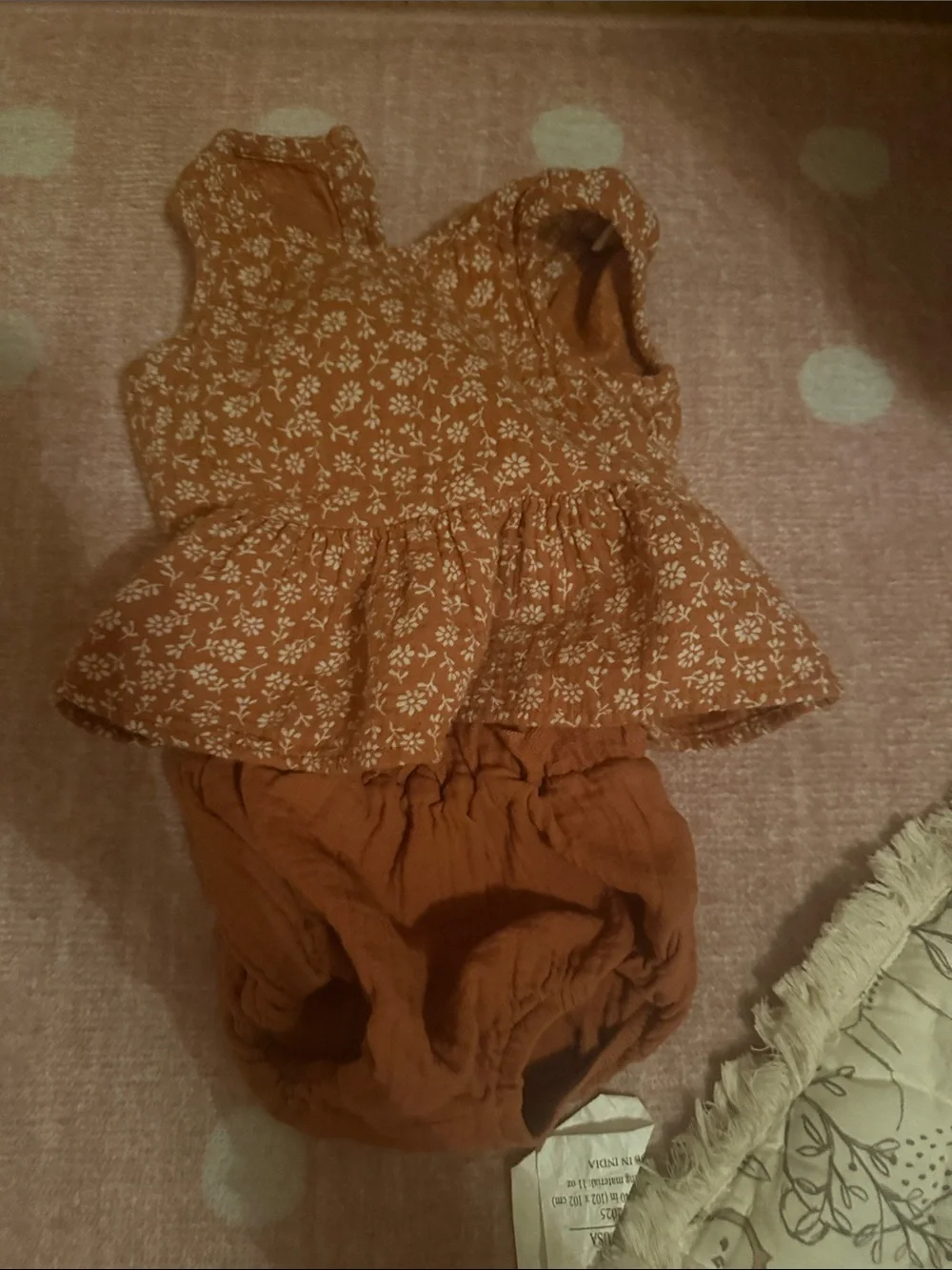 Quincy Mae Rust Floral Peplum Top and Matching Bloomers